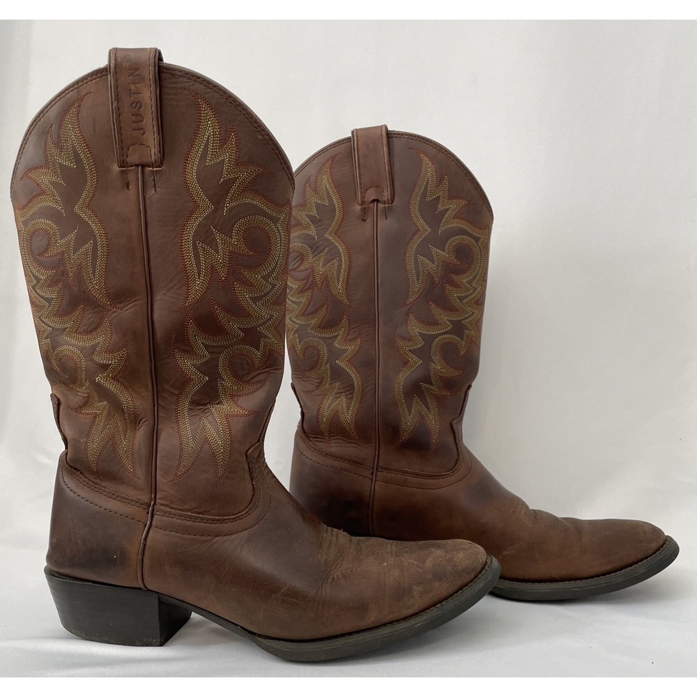 Justin Mens Stampede Cowboy Western Boots Brown Leather Size 9D 2551